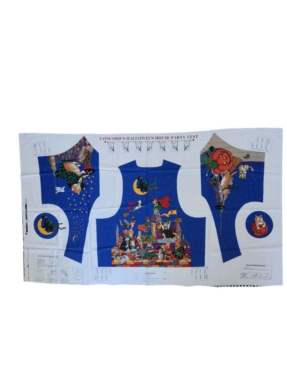Vintage Halloween Cat Vest Fabric Panel Concord Kessler Cut & Sew 1970s/80s